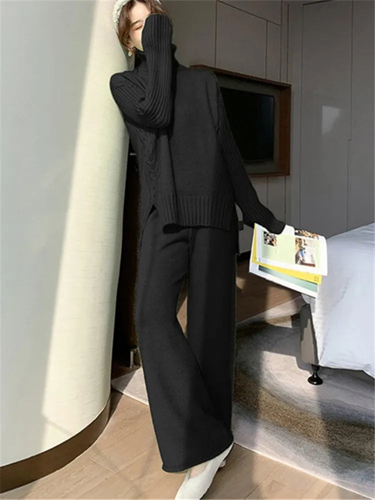 Ensemble 2PC Pull col roulé et pantalon ample tricoté - Collection Automne 2023