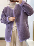 Veste en peluche à col en V pour femmes