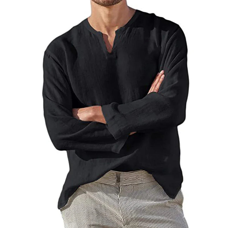 Chemise Homme Lin Coton Respirante à Col V