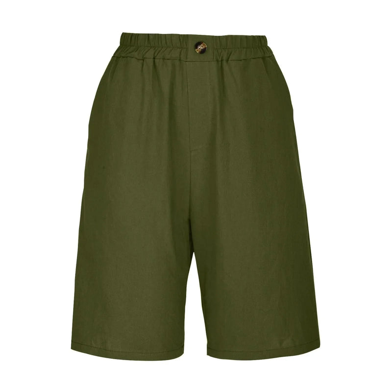 Short Long Femme Coton & Lin Taille Élastique