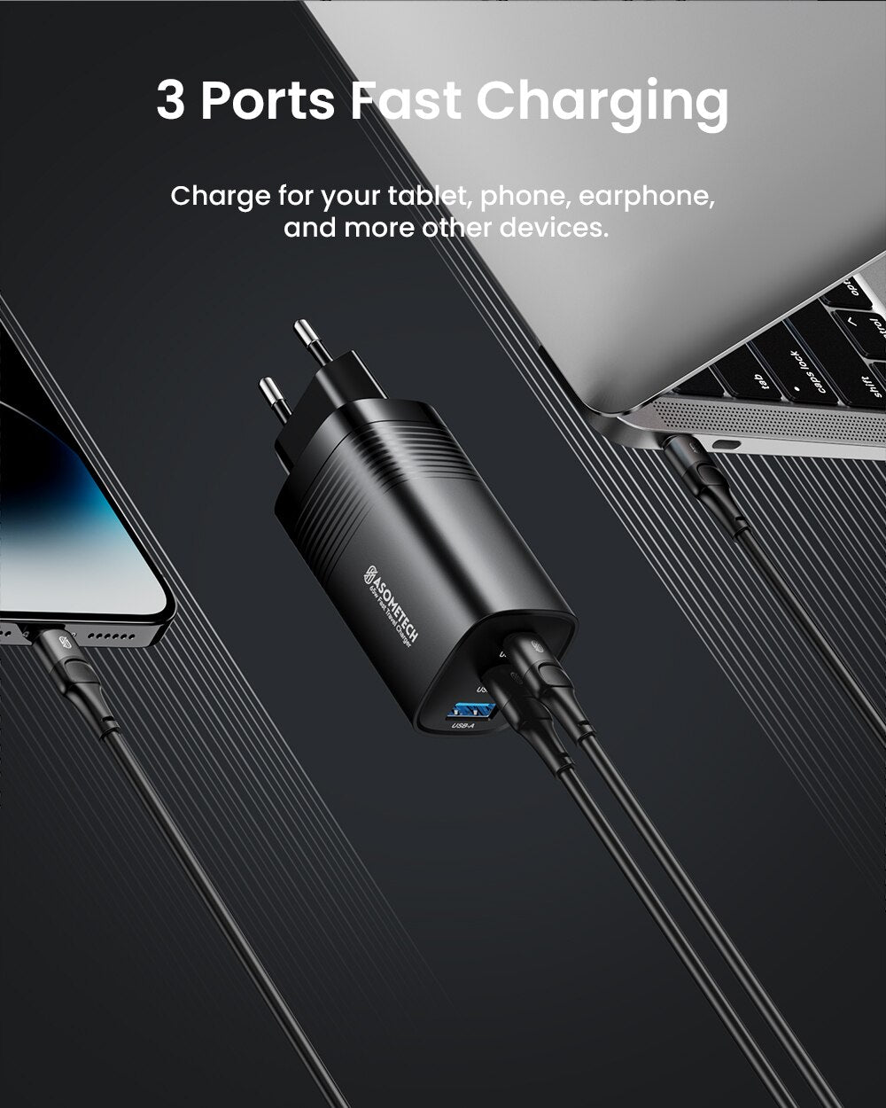 Chargeur USB 3 ports ULTRA RAPIDE - 65W