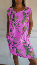 Robe Courte Fluide Col Rond - Motif Tropical