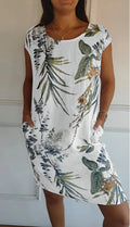 Robe Courte Fluide Col Rond - Motif Tropical