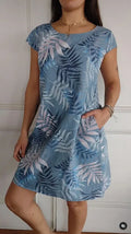 Robe Courte Fluide Col Rond - Motif Tropical