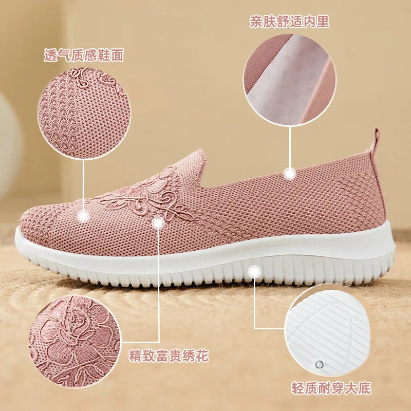 Baskets Slip-on en maille respirante Motif Surpiqûre Florale