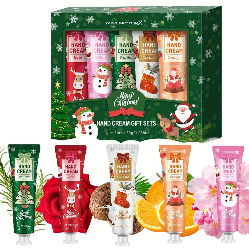 Lot de 5 Crèmes pour les mains hydratantes de Noël - Idée cadeau