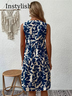 Robe d'Été Boho Florale Élégante Sans Manches Col V à Volants