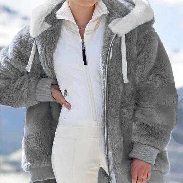 Manteau Chaud Femme en Fausse Fourrure à Capuche