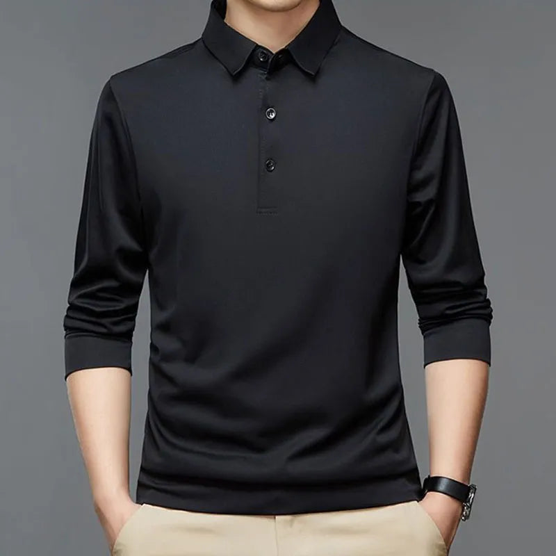 Long-Sleeved Cotton Polo Shirt