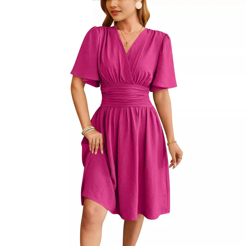 Robe en Coton à Col V & Taille Cintrée - Collection Été 2024