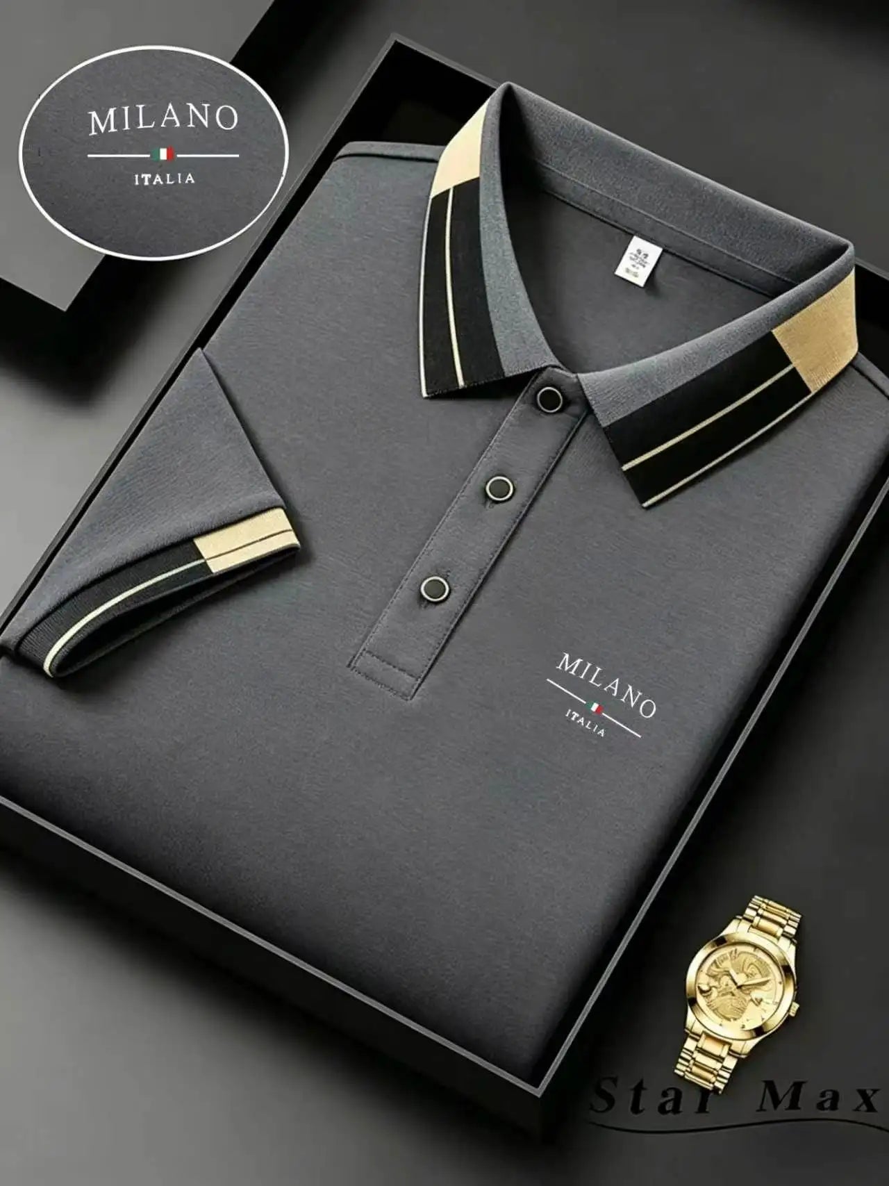 Polo Homme Luxe Brodé Cheval – Manches Courtes, Style Milan et Élégance Business Casual