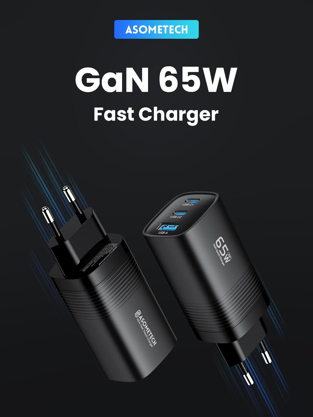 Chargeur USB 3 ports ULTRA RAPIDE - 65W