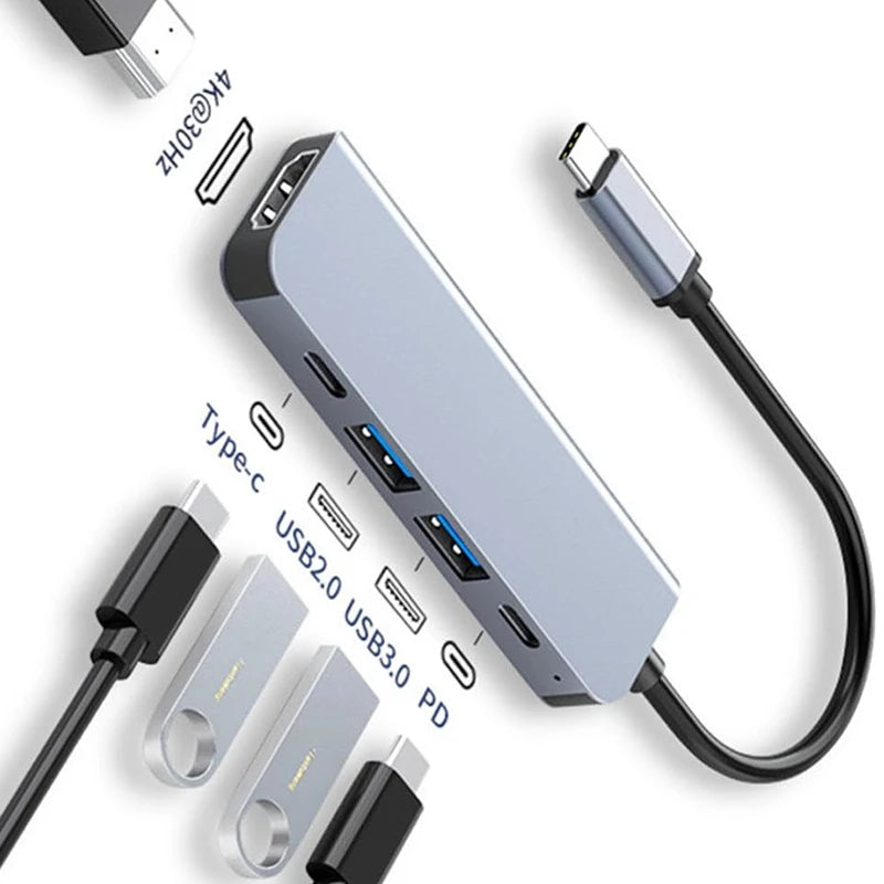 Hub USB-C Multiports avec HDMI 4K et Charge PD – Adaptateur USB 3.0 pour PC, MacBook et Tablette