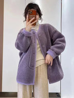 Veste en peluche à col en V pour femmes