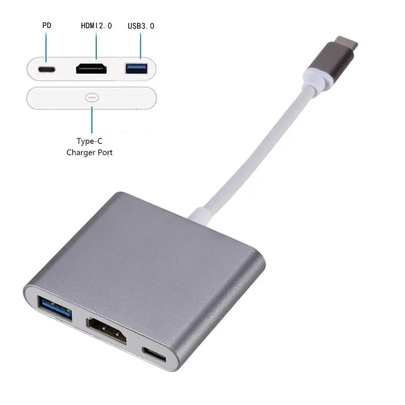 Adaptateur 3 en 1 USB-C - USB-C, HDMI et USB