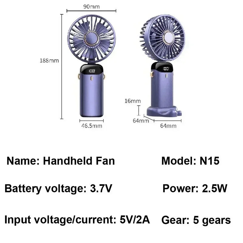 Mini ventilateur portable et pliable avec affichage de la batterie