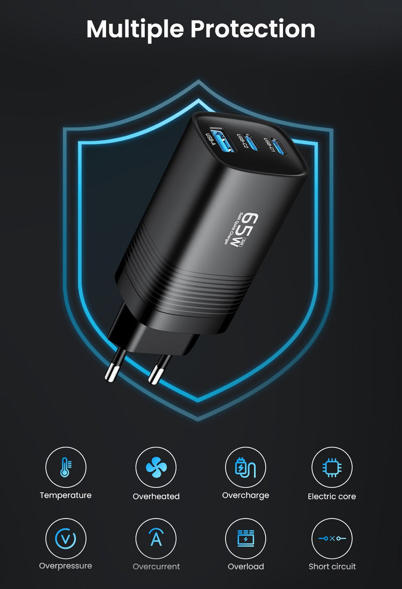 Chargeur USB 3 ports ULTRA RAPIDE - 65W