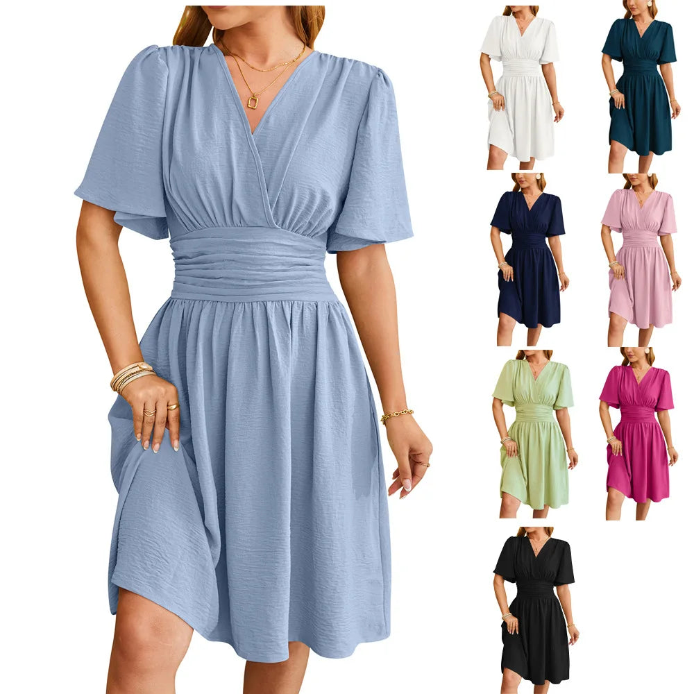 Robe en Coton à Col V & Taille Cintrée - Collection Été 2024