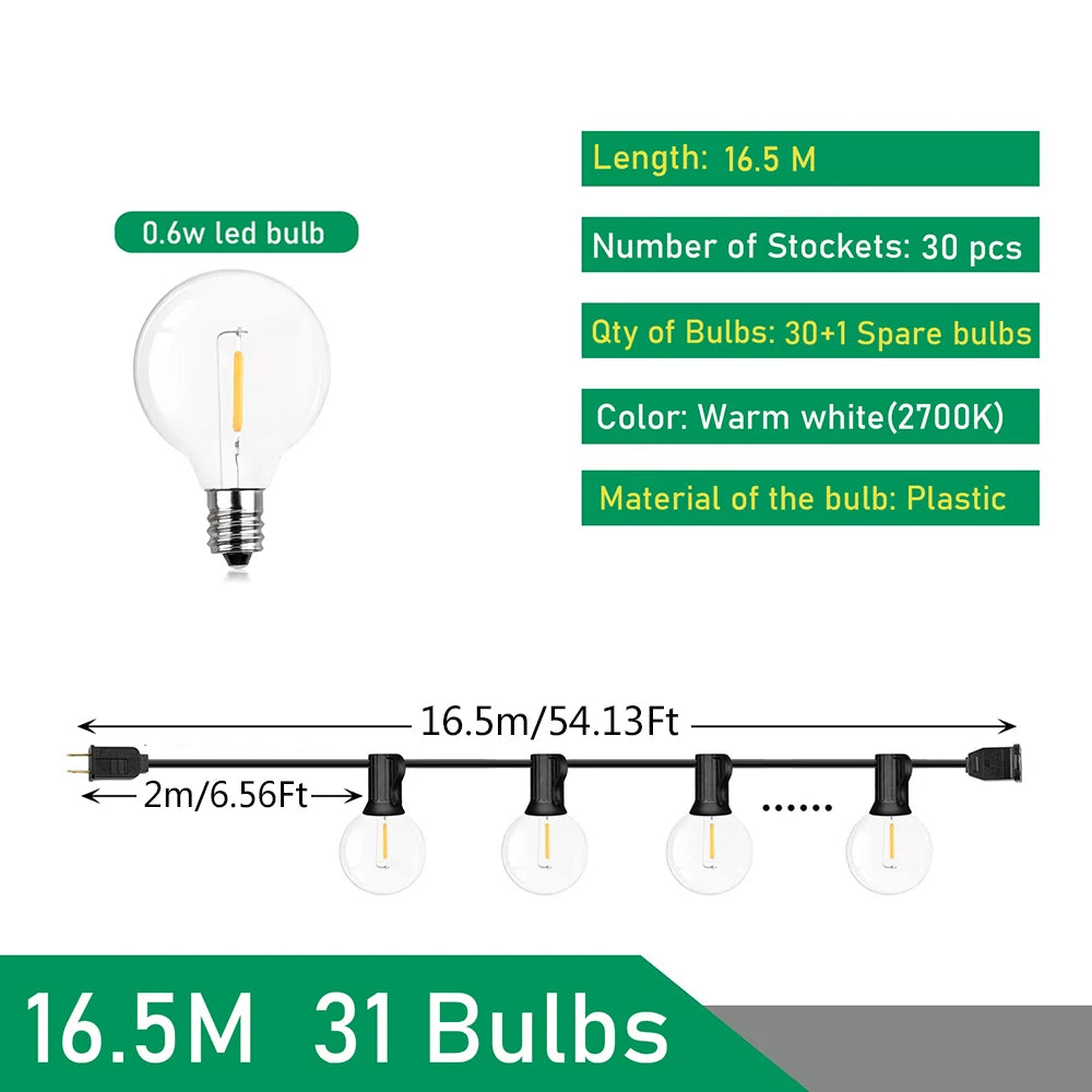 Outdoor Festoon Lights - 7 to 26m
