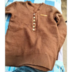 Pull Côtelé Détail Bouton Col V - Intérieur Polaire