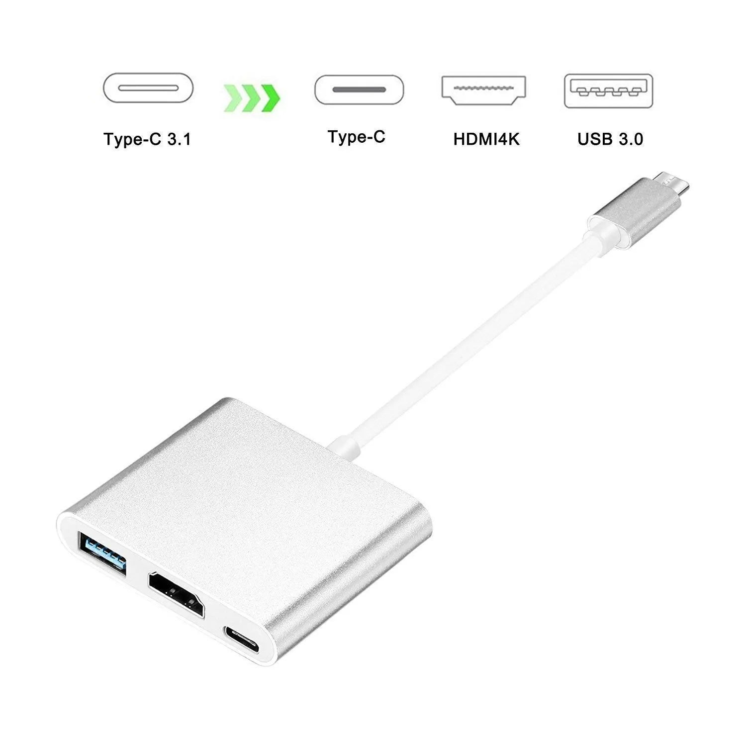 Adaptateur 3 en 1 USB-C - USB-C, HDMI et USB