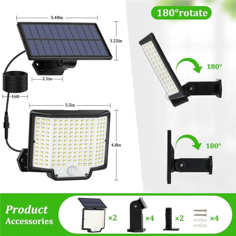 Lampe Solaire d'Extérieur 172LED - Étanche avec Détecteur de Mouvement et telecommande