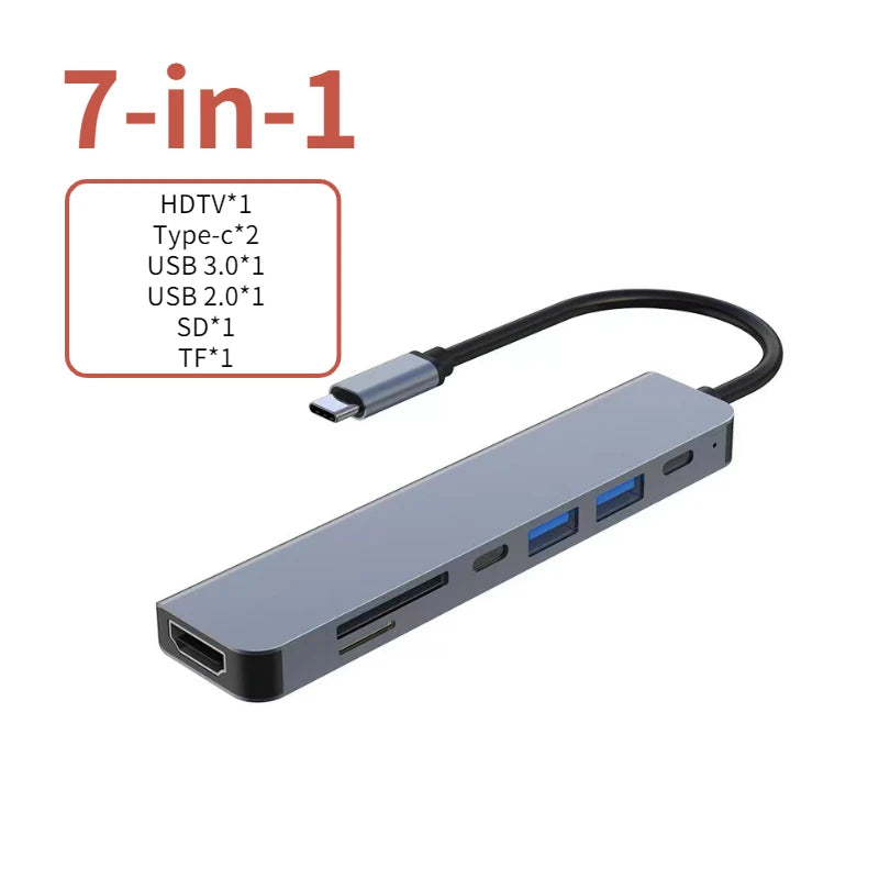 Hub USB-C Multiports avec HDMI 4K et Charge PD – Adaptateur USB 3.0 pour PC, MacBook et Tablette
