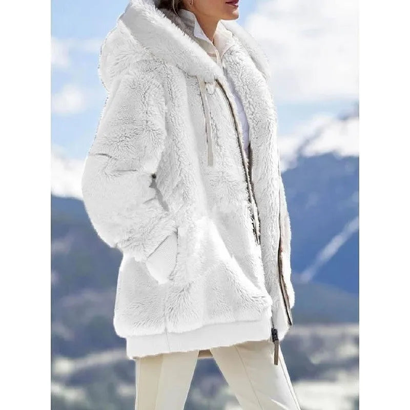 Manteau Chaud Femme en Fausse Fourrure à Capuche