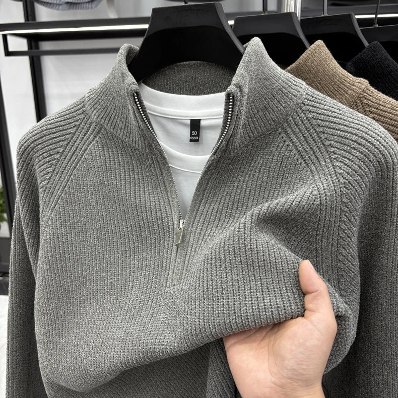 Pull Côtelé à Col Cheminé à Zip - Homme