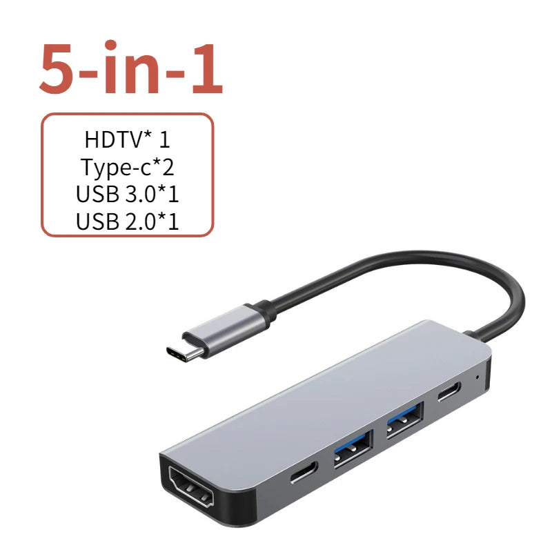 Hub USB-C Multiports avec HDMI 4K et Charge PD – Adaptateur USB 3.0 pour PC, MacBook et Tablette