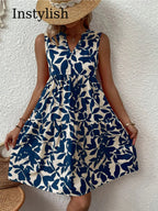 Robe d'Été Boho Florale Élégante Sans Manches Col V à Volants