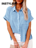 Chemisier oversize à manches courts en lin et coton - Femme