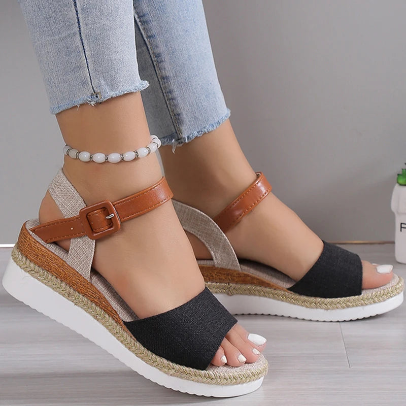 Sandales Confortables Peep-Toe à Bride Réglable