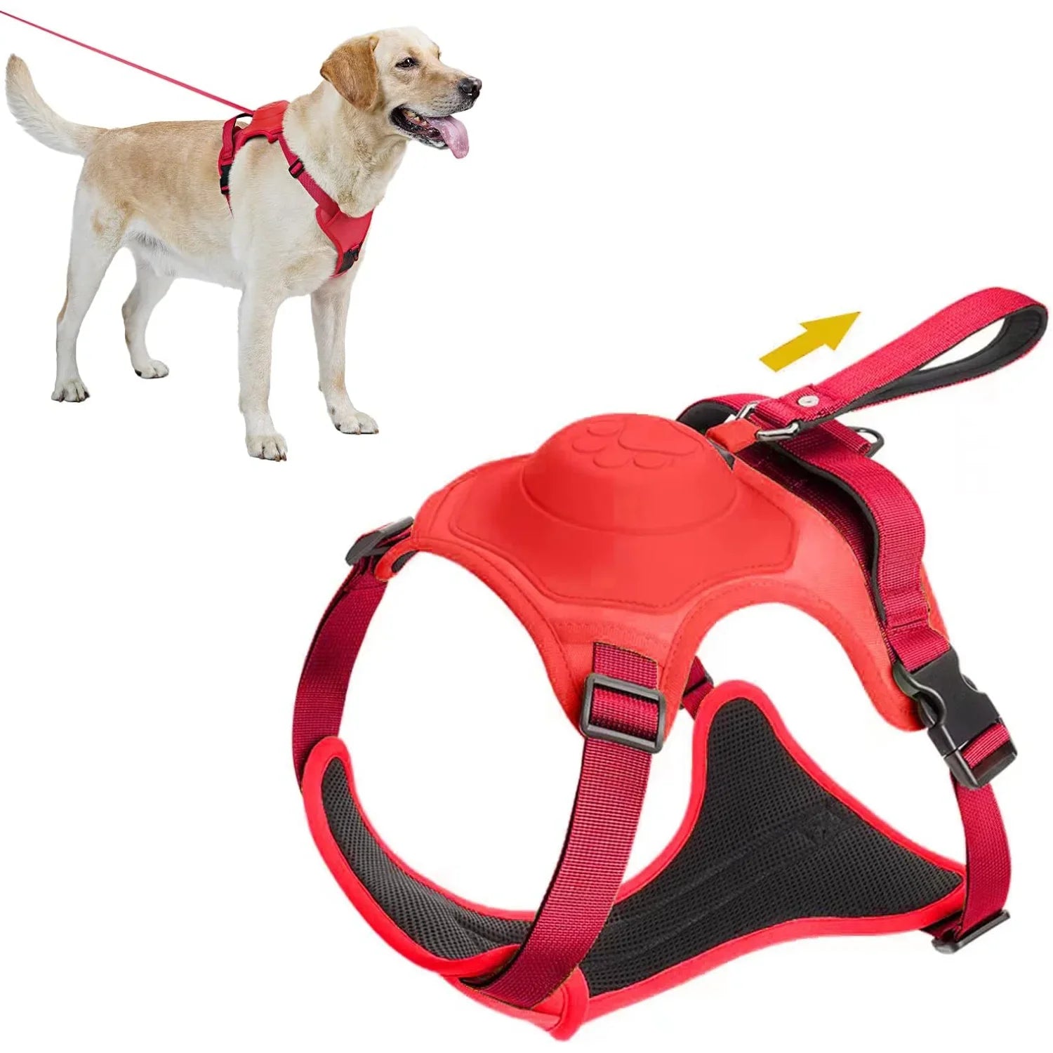 Dog harness with integrated retractable leash