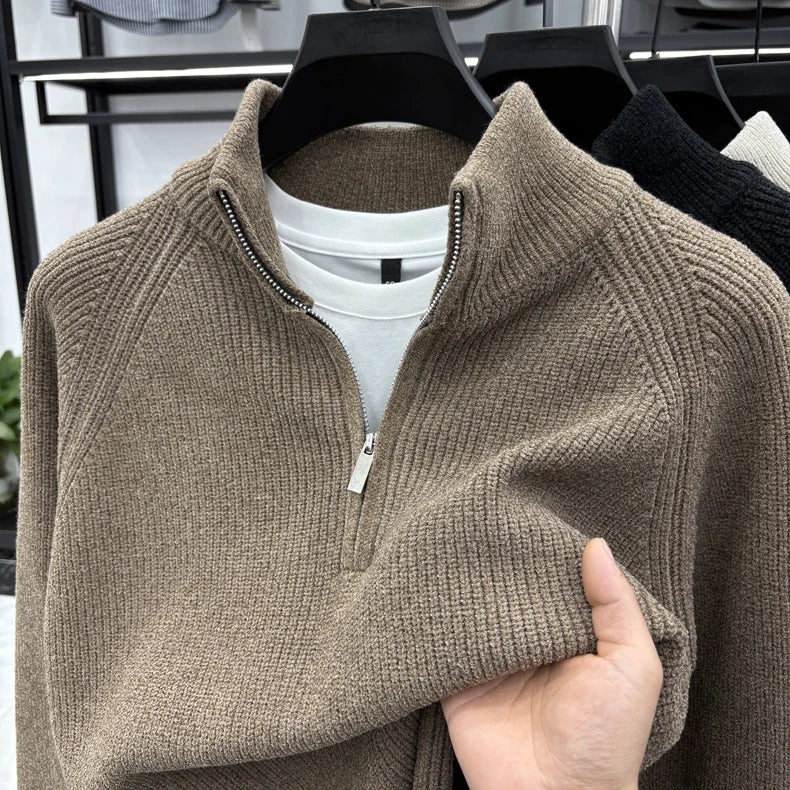 Pull Côtelé à Col Cheminé à Zip - Homme