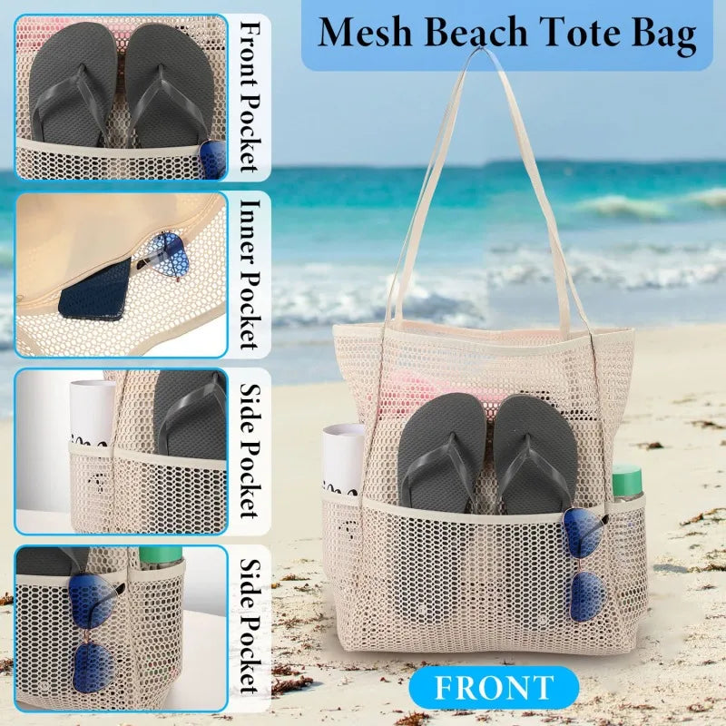 Sac de plage d'été en maille de grande capacité