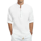 Chemisette Henley manches longues rabattables en coton