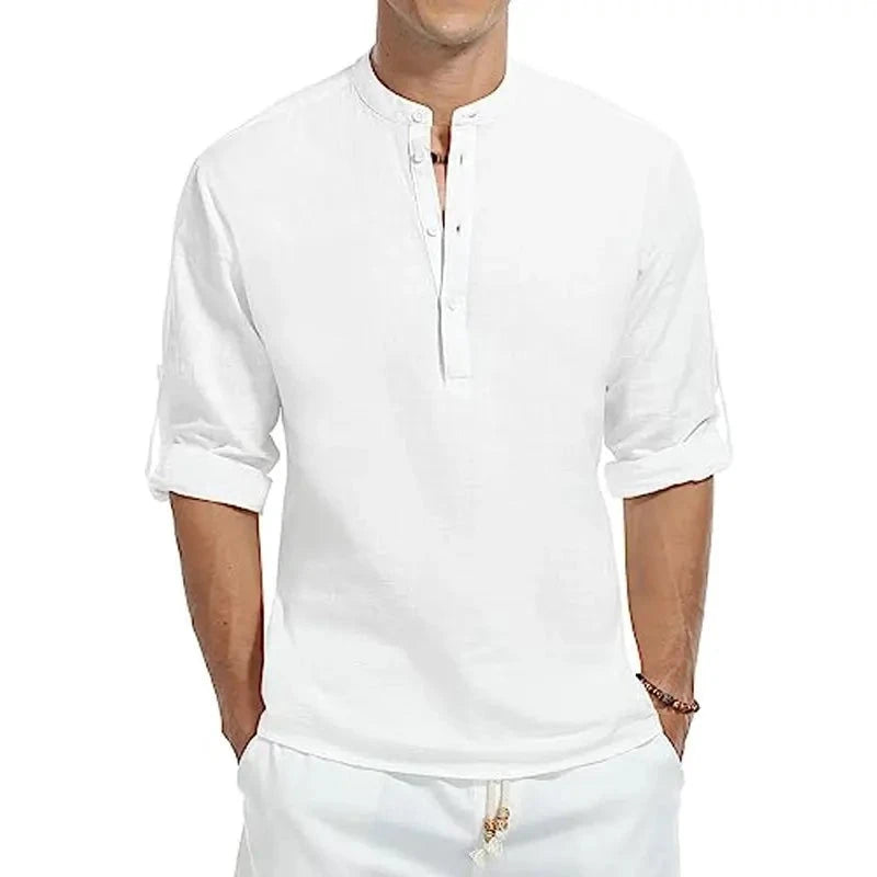 Chemisette Henley manches longues rabattables en coton