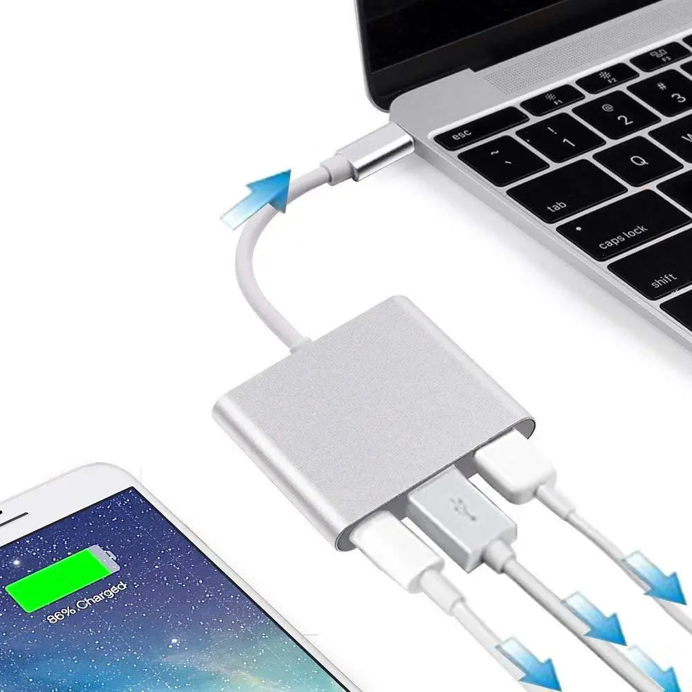 Adaptateur 3 en 1 USB-C - USB-C, HDMI et USB