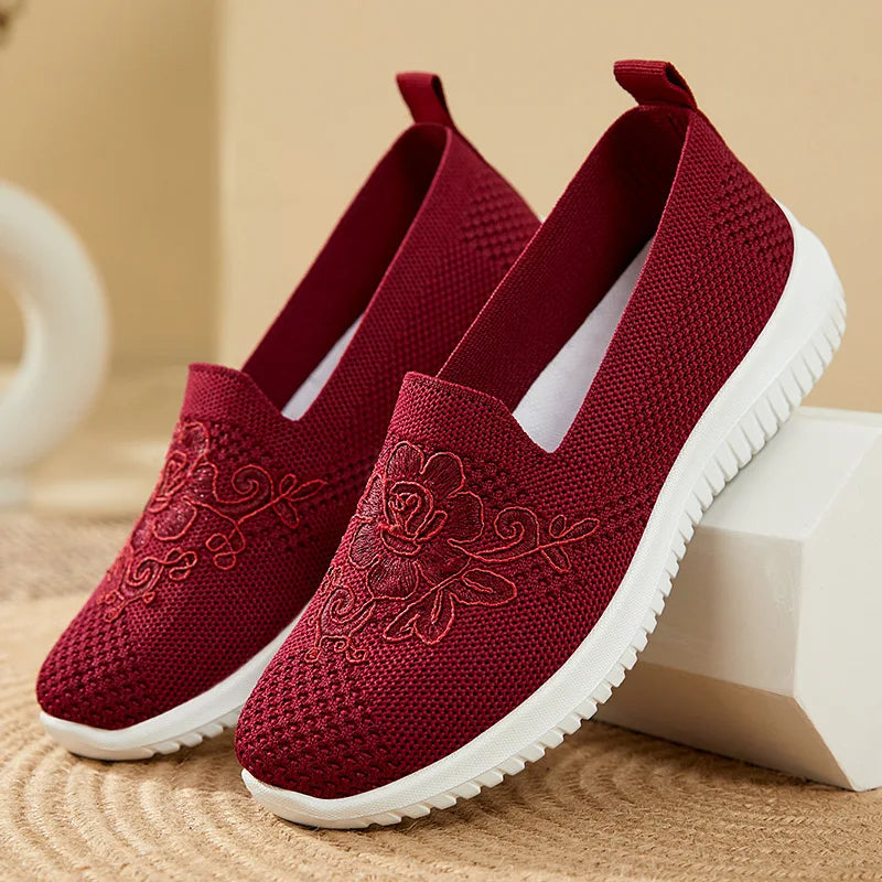 Baskets Slip-on en maille respirante Motif Surpiqûre Florale