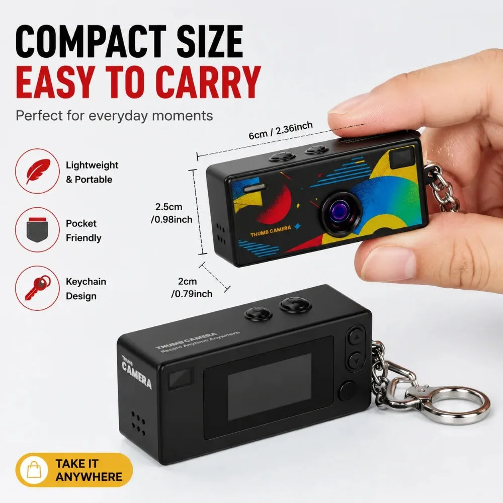 Mini Caméra Porte-Clés Rétro 1080P Écran 0,96″ Flash Intégré – Carte Mémoire Compatible