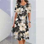 Robe mi-longue coupe droite imprimé floral