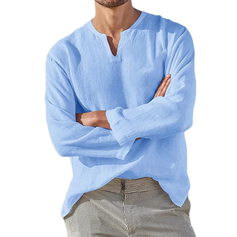 Chemise Homme Lin Coton Respirante à Col V