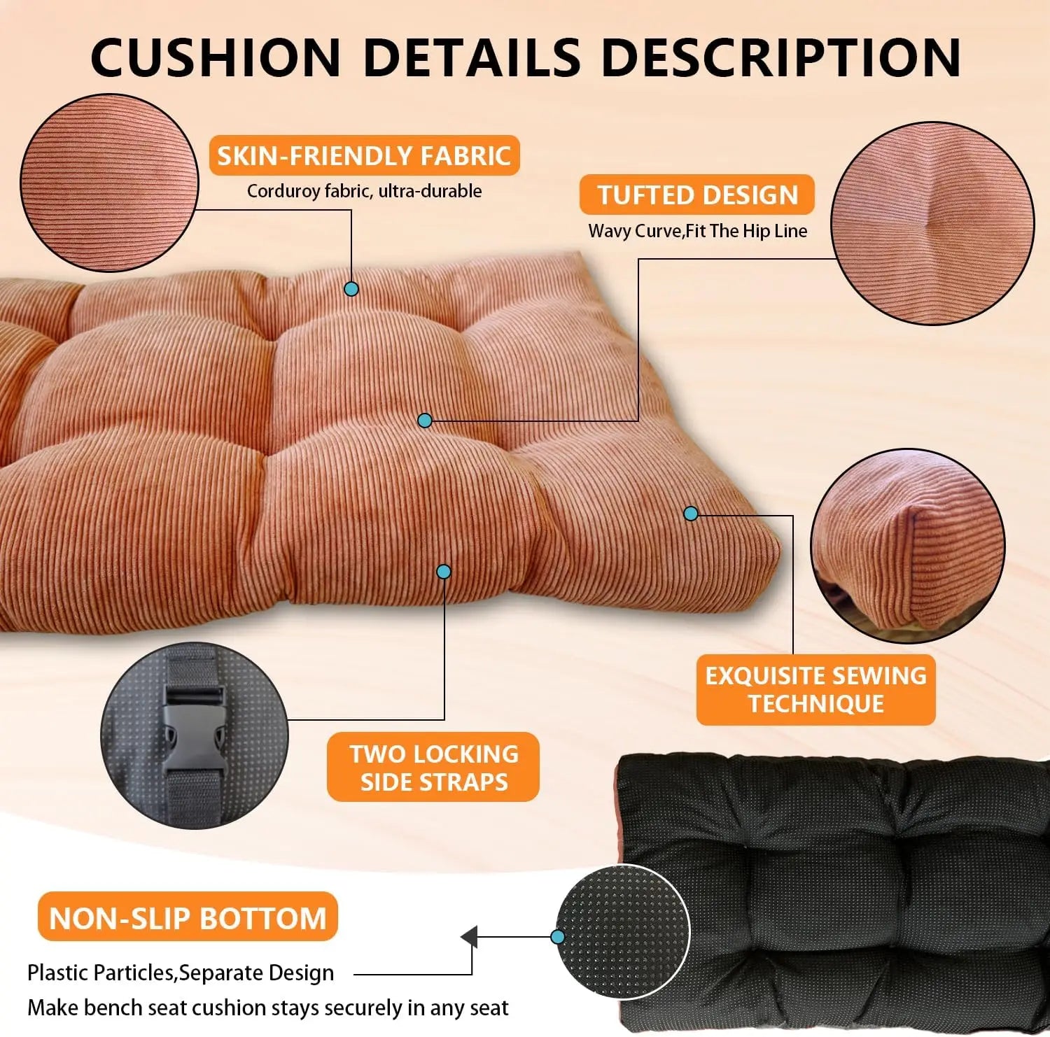 Coussin de Chaise, Banc & Banquette en Velours Côtelé - 31 Tailles