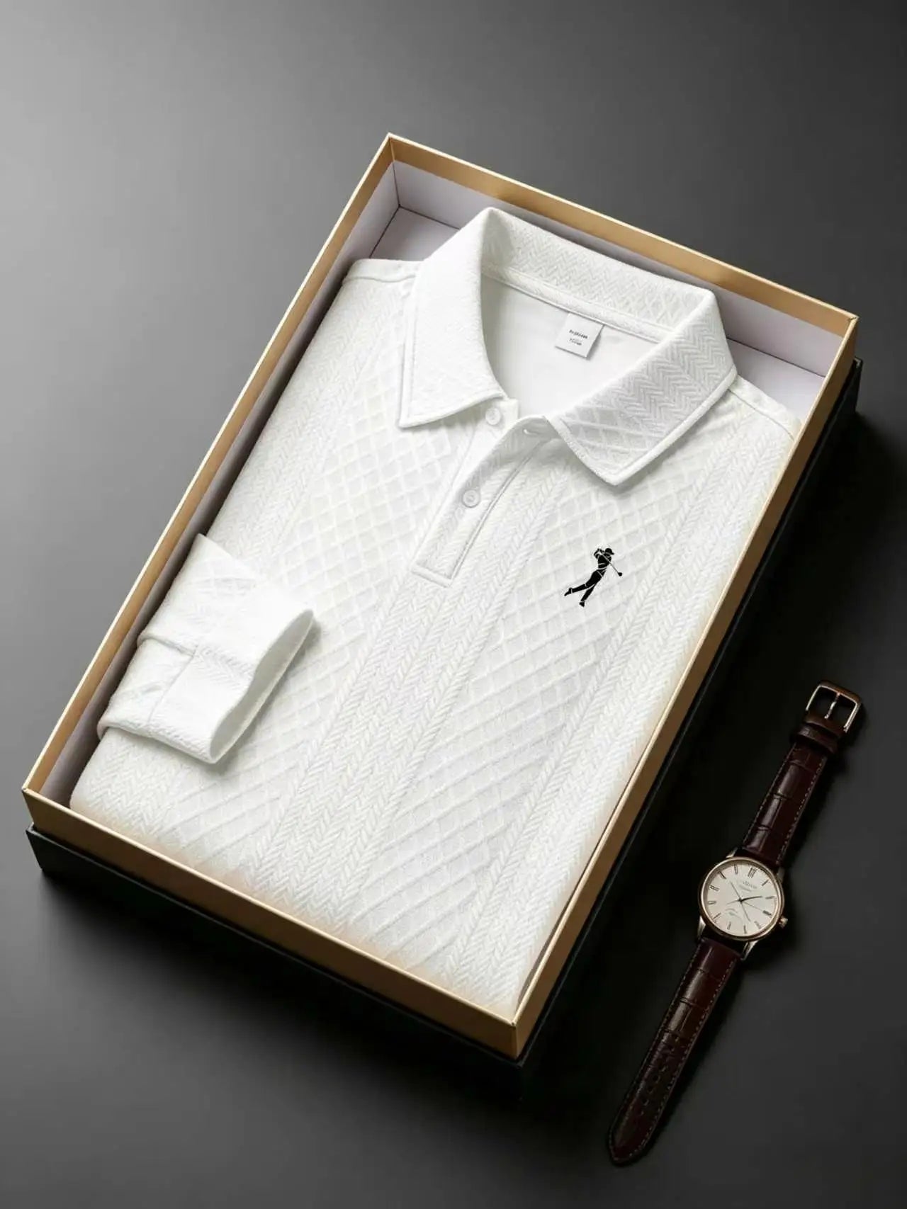 Polo Homme Milano Italia à Manches Longues – Maille Jacquard Texturée, Pull Décontracté Chic pour Golf et Loisirs