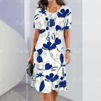Robe mi-longue coupe droite imprimé floral