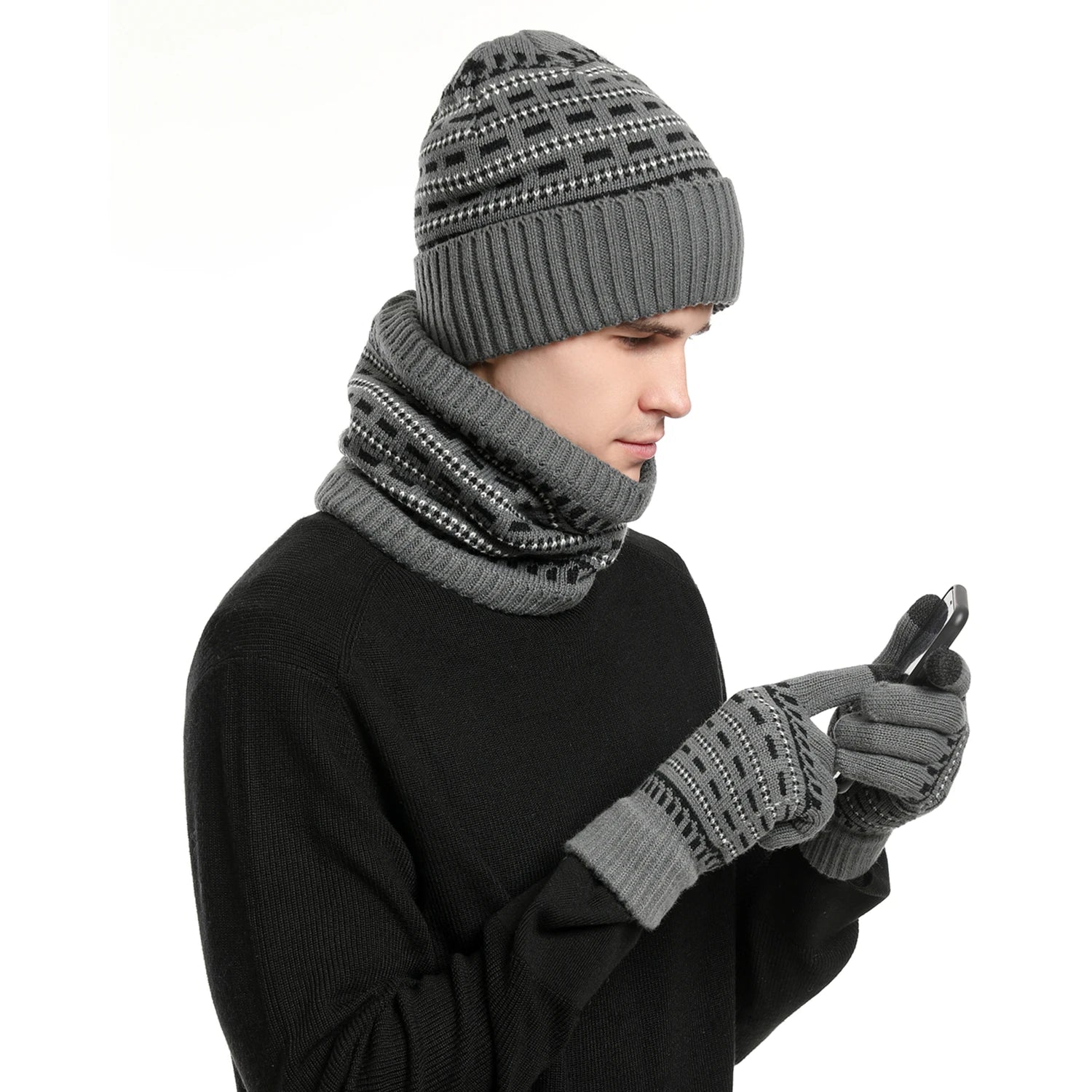 Ensemble d'hiver 3 pièces - Gants + Cache cou + Bonnet - Homme