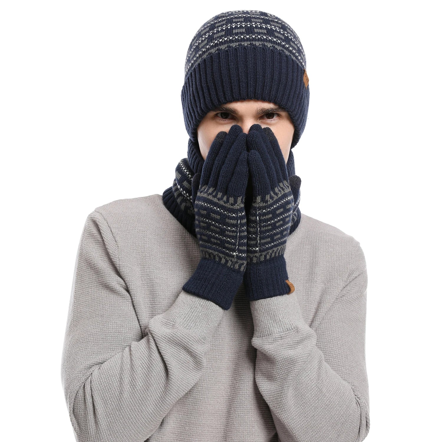 Ensemble d'hiver 3 pièces - Gants + Cache cou + Bonnet - Homme