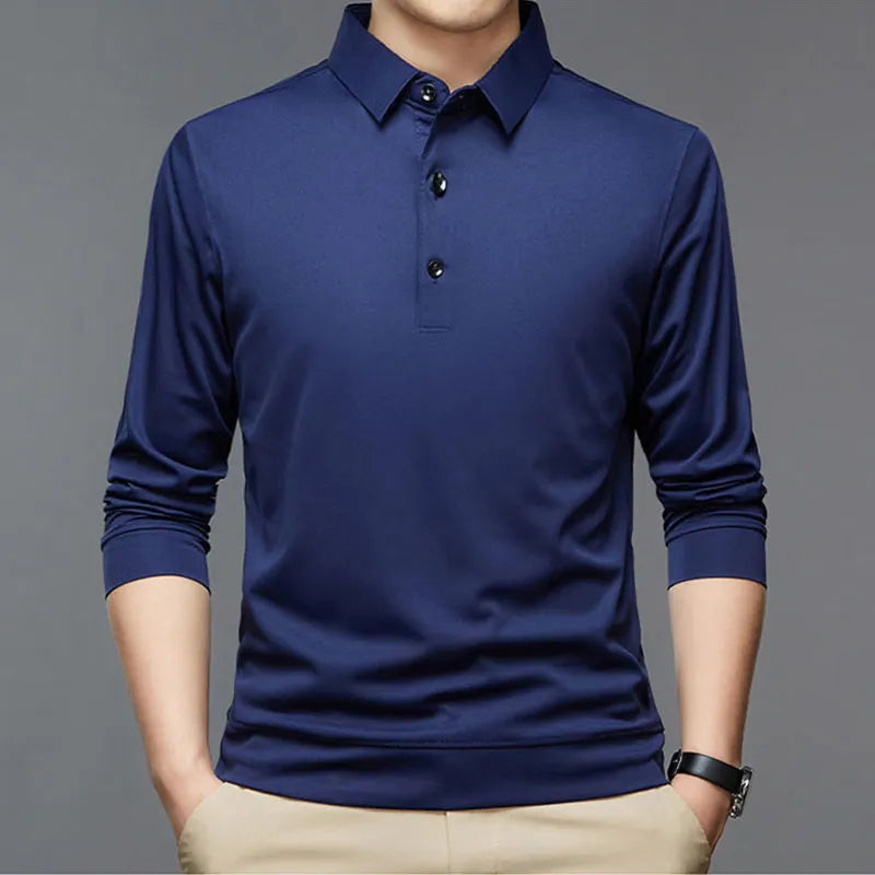Long-Sleeved Cotton Polo Shirt