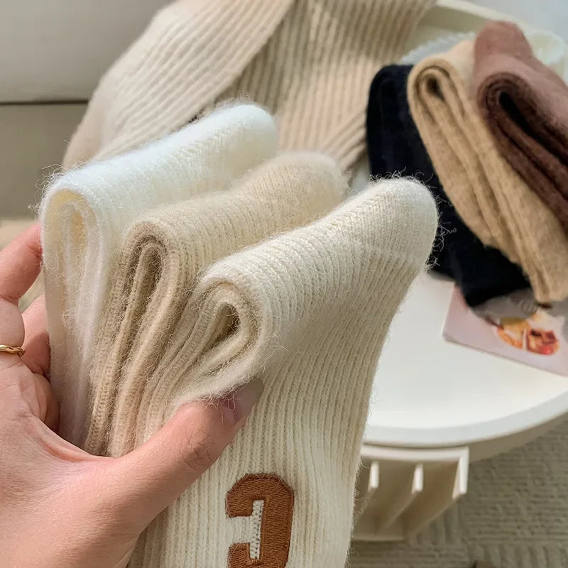 Pack de 5 paires de chaussettes brodées épaisses en laine - Femme